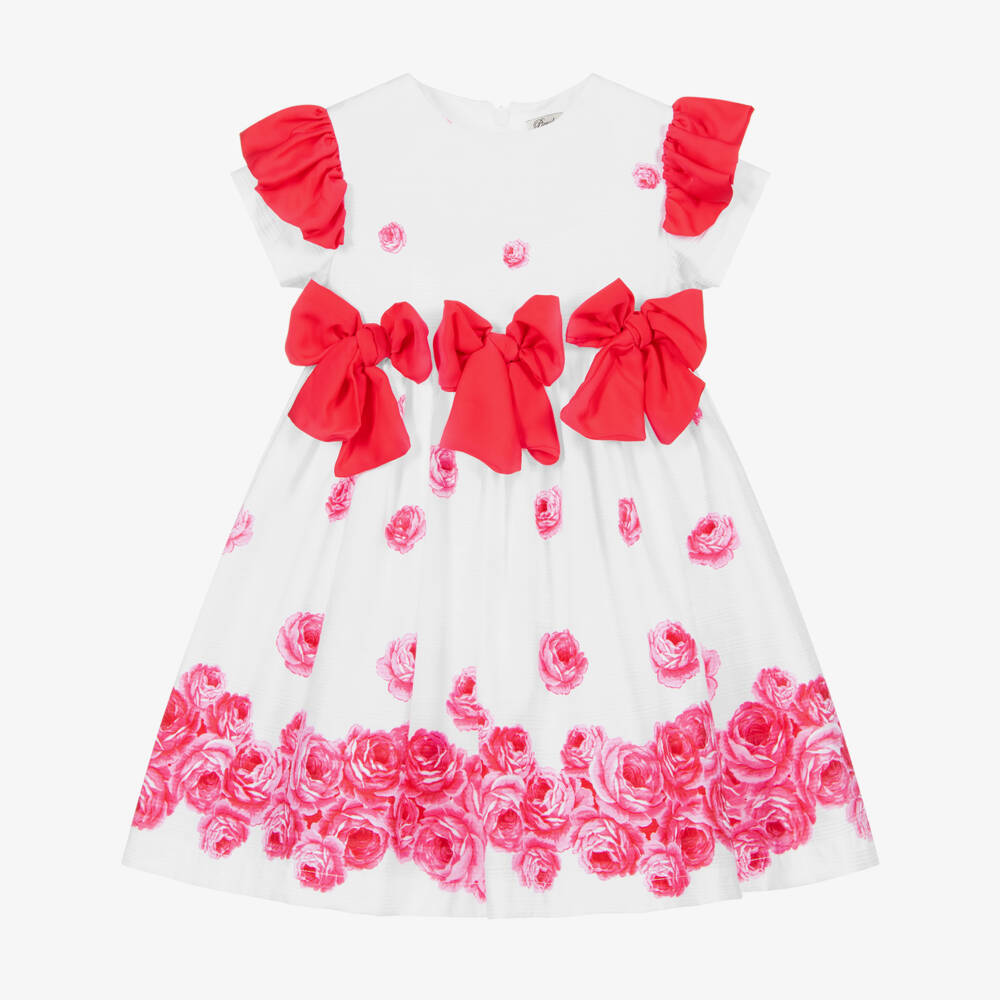 Piccola Speranza-فستان قطن لون أبيض وزهري | Childrensalon Outlet