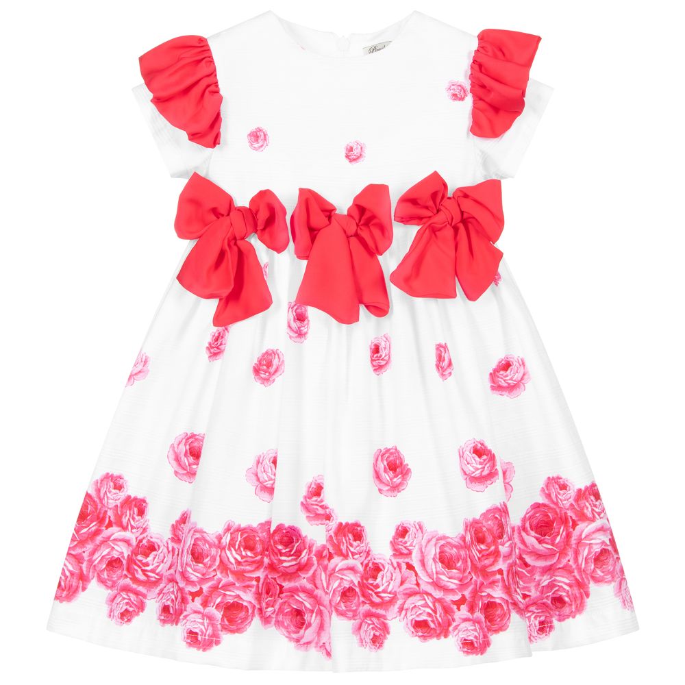 Piccola Speranza - White & Pink Rose Print Dress | Childrensalon