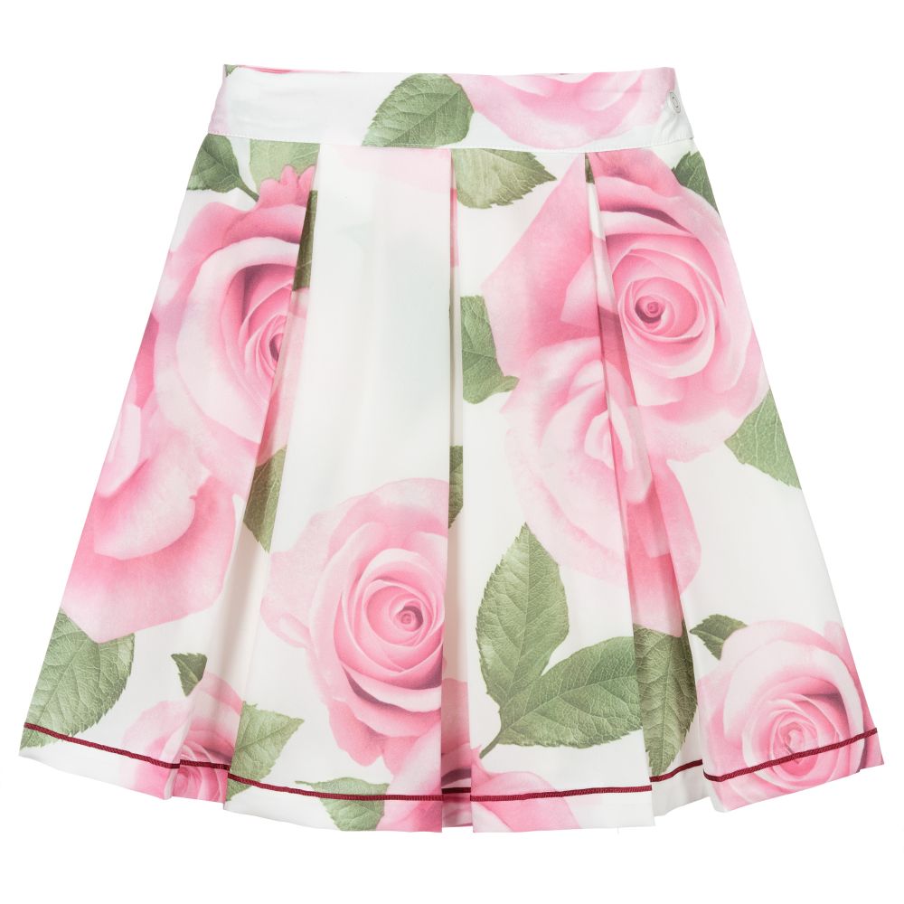 Piccola Speranza - White & Pink Rose Print Skirt | Childrensalon