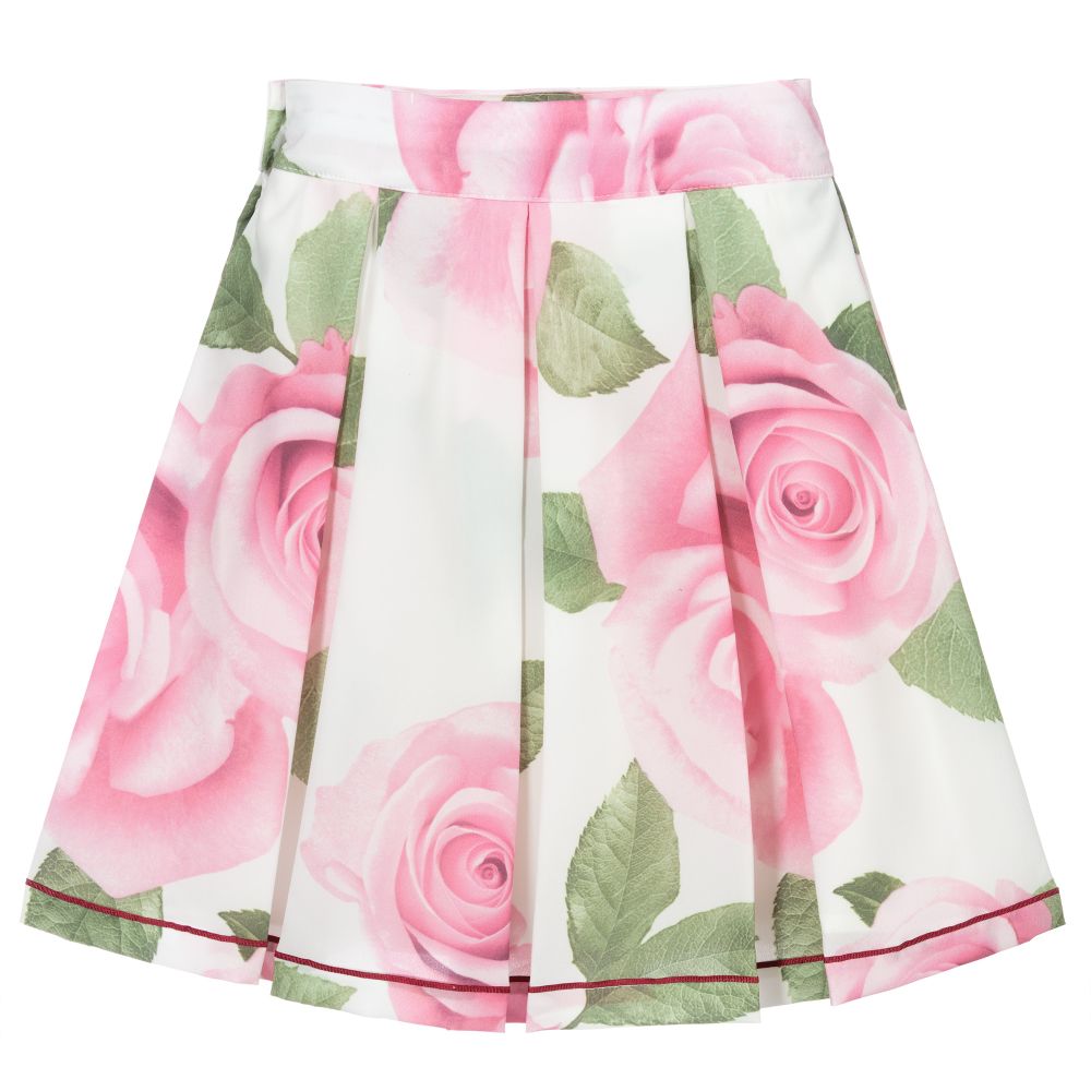 Piccola Speranza-White & Pink Rose Print Skirt | Childrensalon Outlet