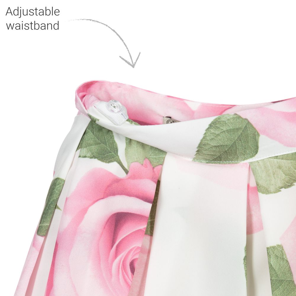 Piccola Speranza-White & Pink Rose Print Skirt | Childrensalon Outlet