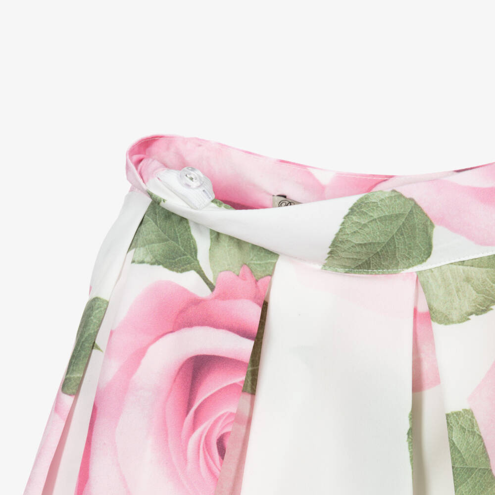Piccola Speranza-White & Pink Rose Print Skirt | Childrensalon Outlet