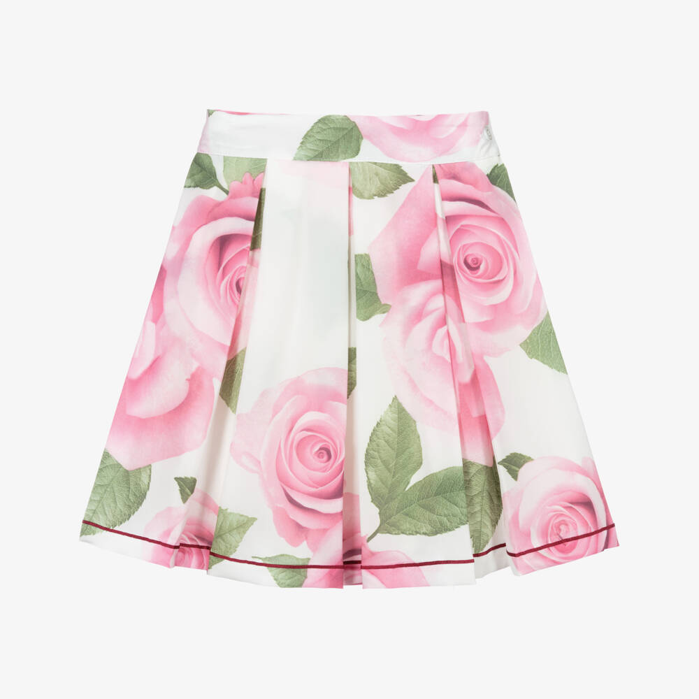 Piccola Speranza-تنورة شيفون لون أبيض و زهري بطبعة ورود | Childrensalon Outlet