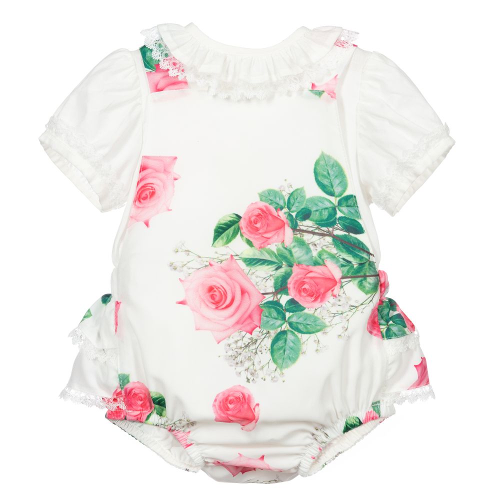 Piccola Speranza-White & Pink Roses Shorts Set | Childrensalon Outlet