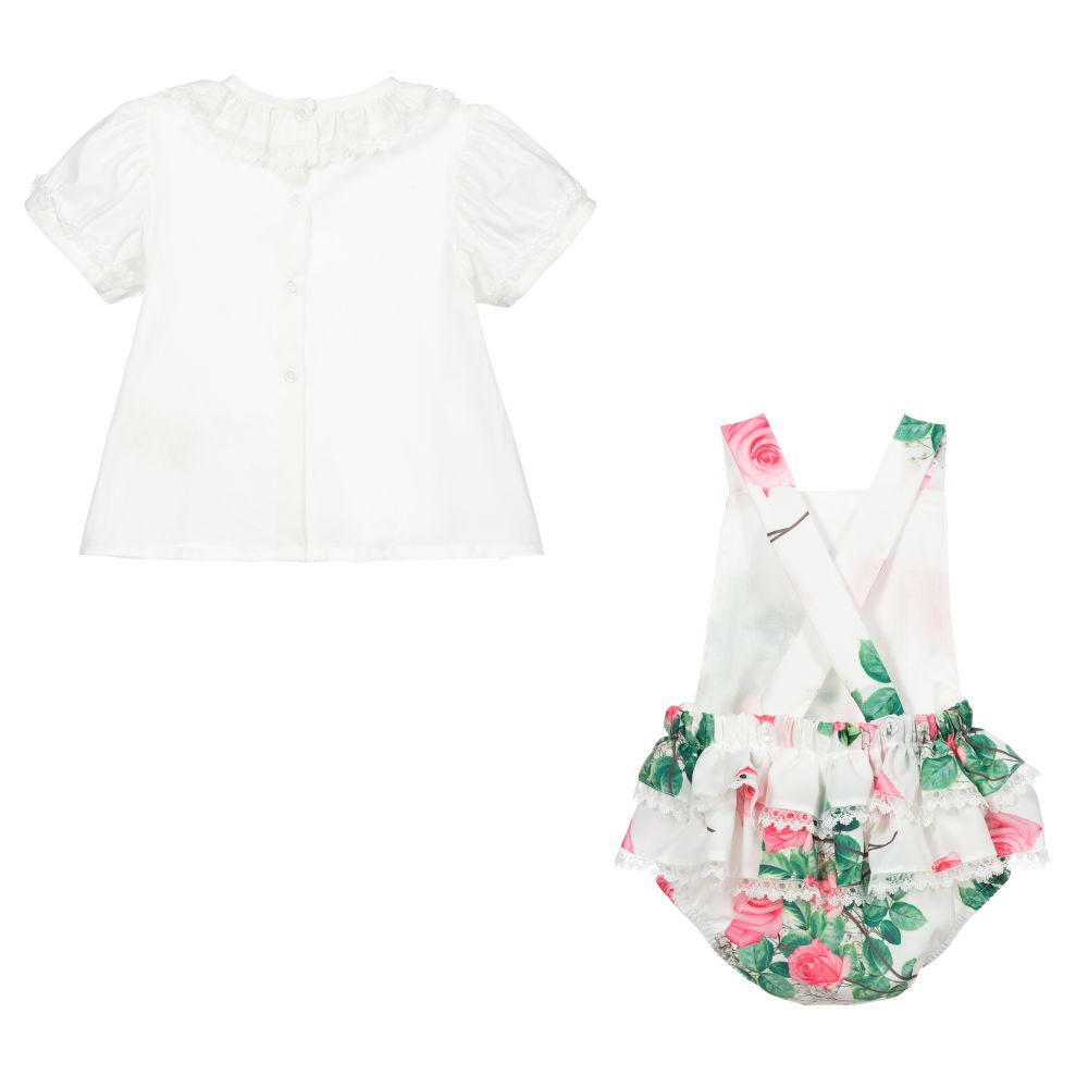 Piccola Speranza-White & Pink Roses Shorts Set | Childrensalon Outlet