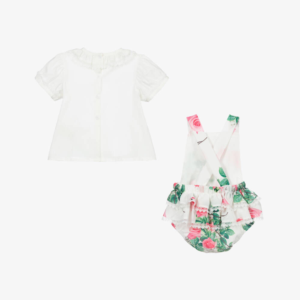 Piccola Speranza-طقم شورت كريب وبلوز قطن لون أبيض وزهري | Childrensalon Outlet