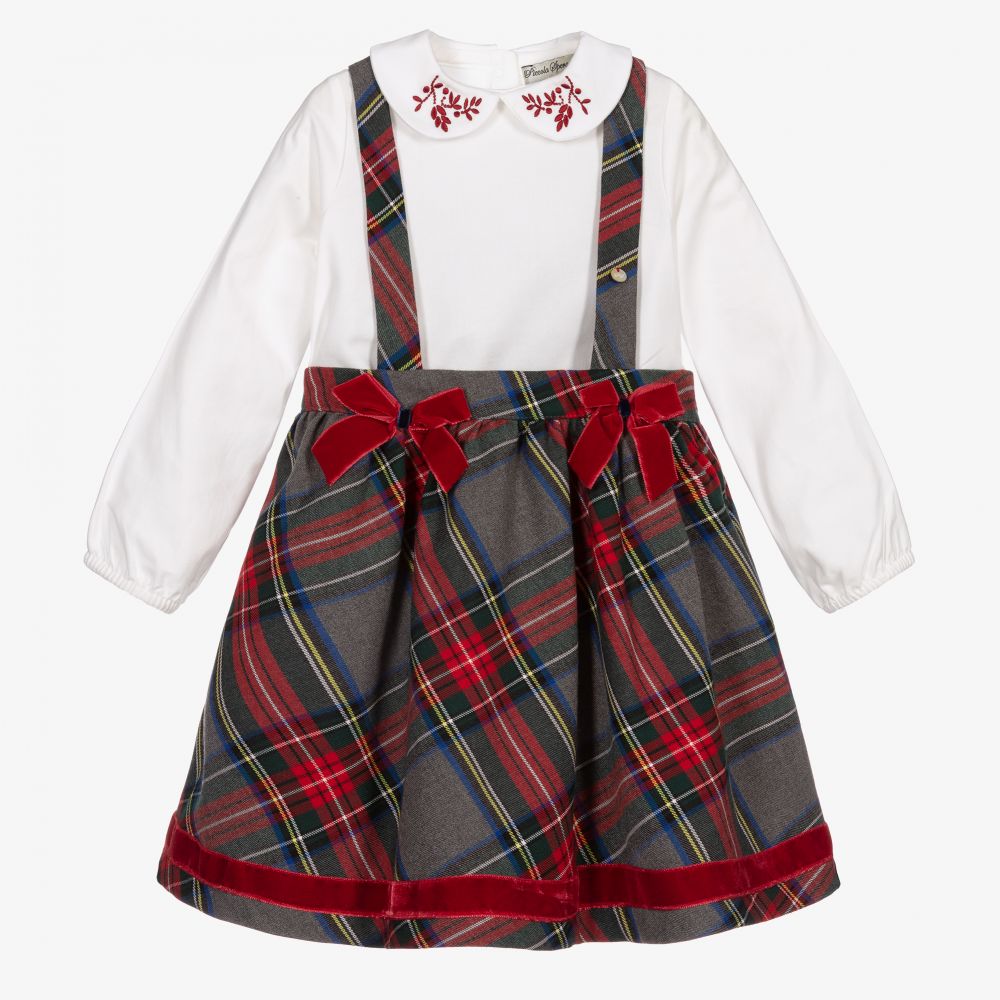Piccola Speranza - White & Red Tartan Skirt Set | Childrensalon