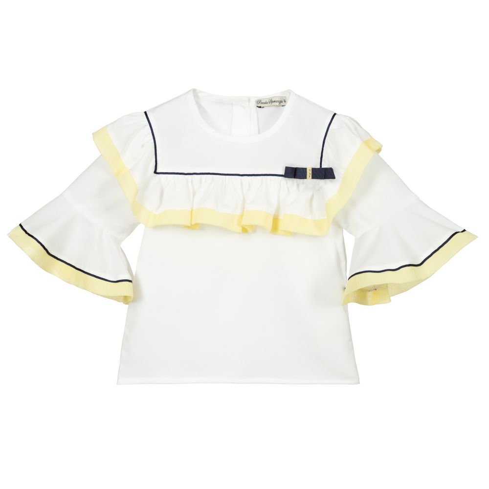 Piccola Speranza - White & Yellow Crêpe Blouse | Childrensalon