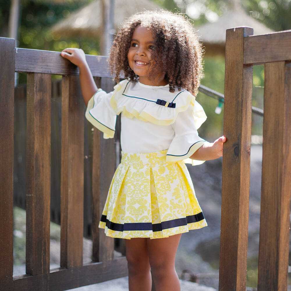 Piccola Speranza-بلوز كريب لون أبيض و أصفر | Childrensalon Outlet