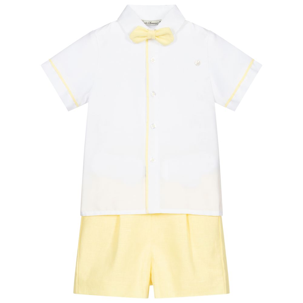 Piccola Speranza-White & Yellow Shorts Set | Childrensalon Outlet