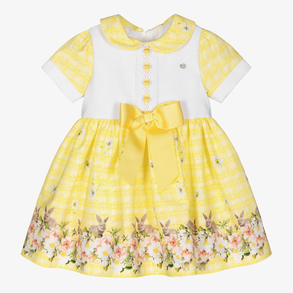 Piccola Speranza - Желтое хлопковое платье с кроликами | Childrensalon