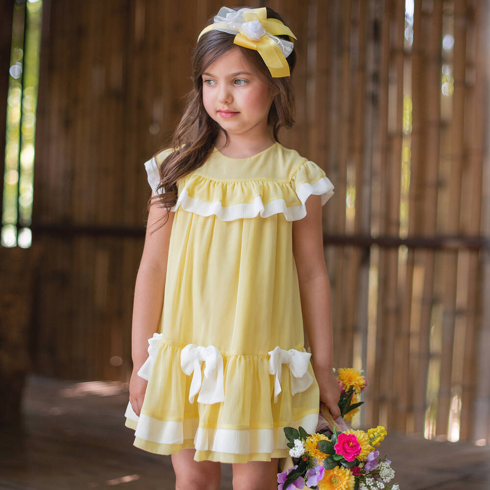 Piccola Speranza-Yellow & White Bow Dress | Childrensalon Outlet