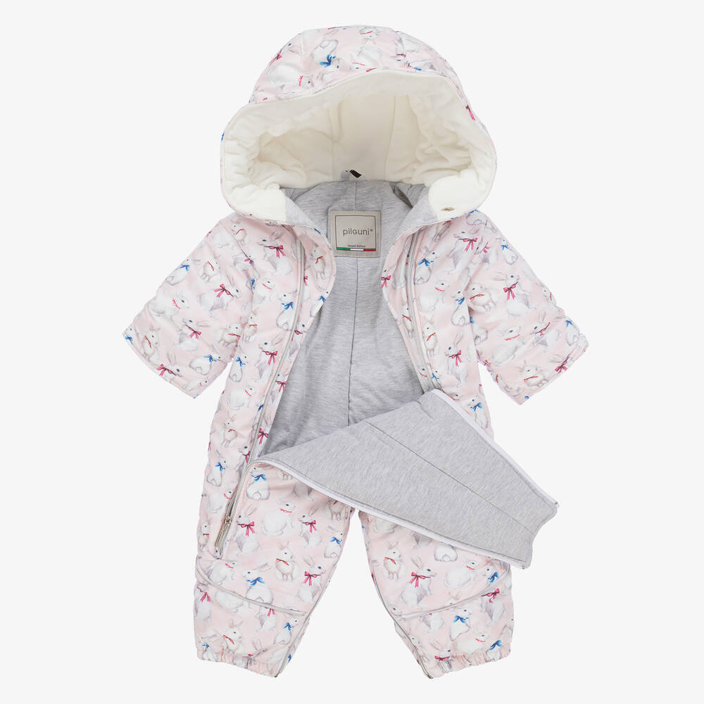 Pilguni-Розово-белый зимний комбинезон с кроликами | Childrensalon Outlet
