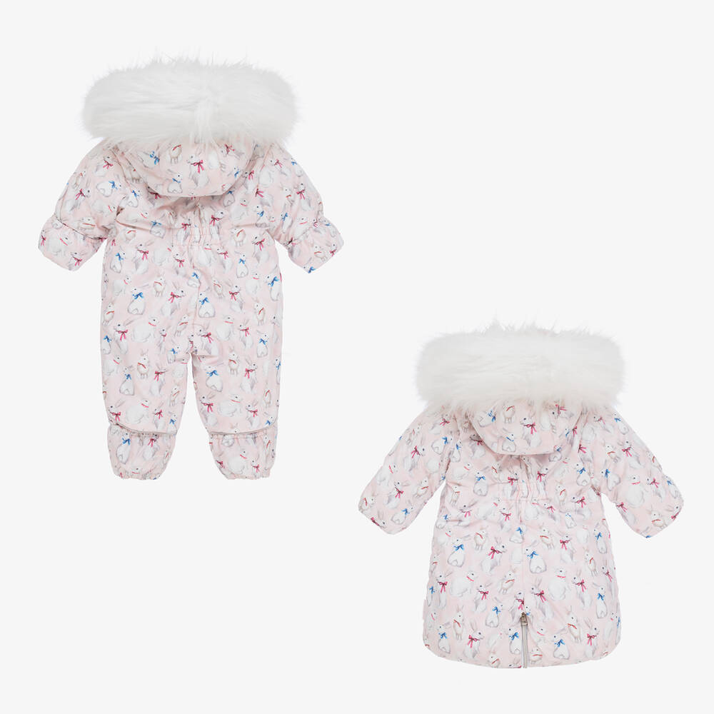 Pilguni-Розово-белый зимний комбинезон с кроликами | Childrensalon Outlet
