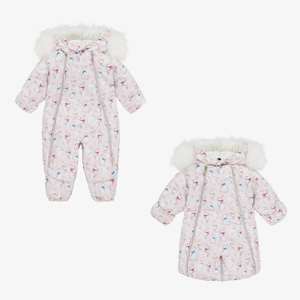 Pilguni - Combinaison de ski rose et blanche | Childrensalon