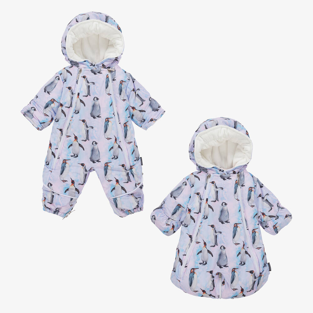 Pilguni - Blue & Pink Penguin Baby Snowsuit | Childrensalon
