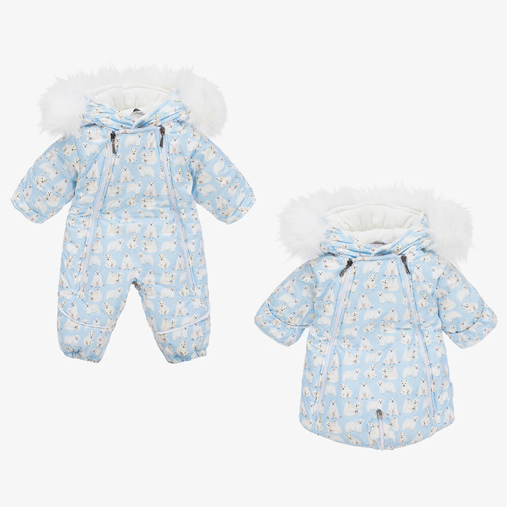 Pilguni - Blue Polar Bear Baby Snowsuit | Childrensalon