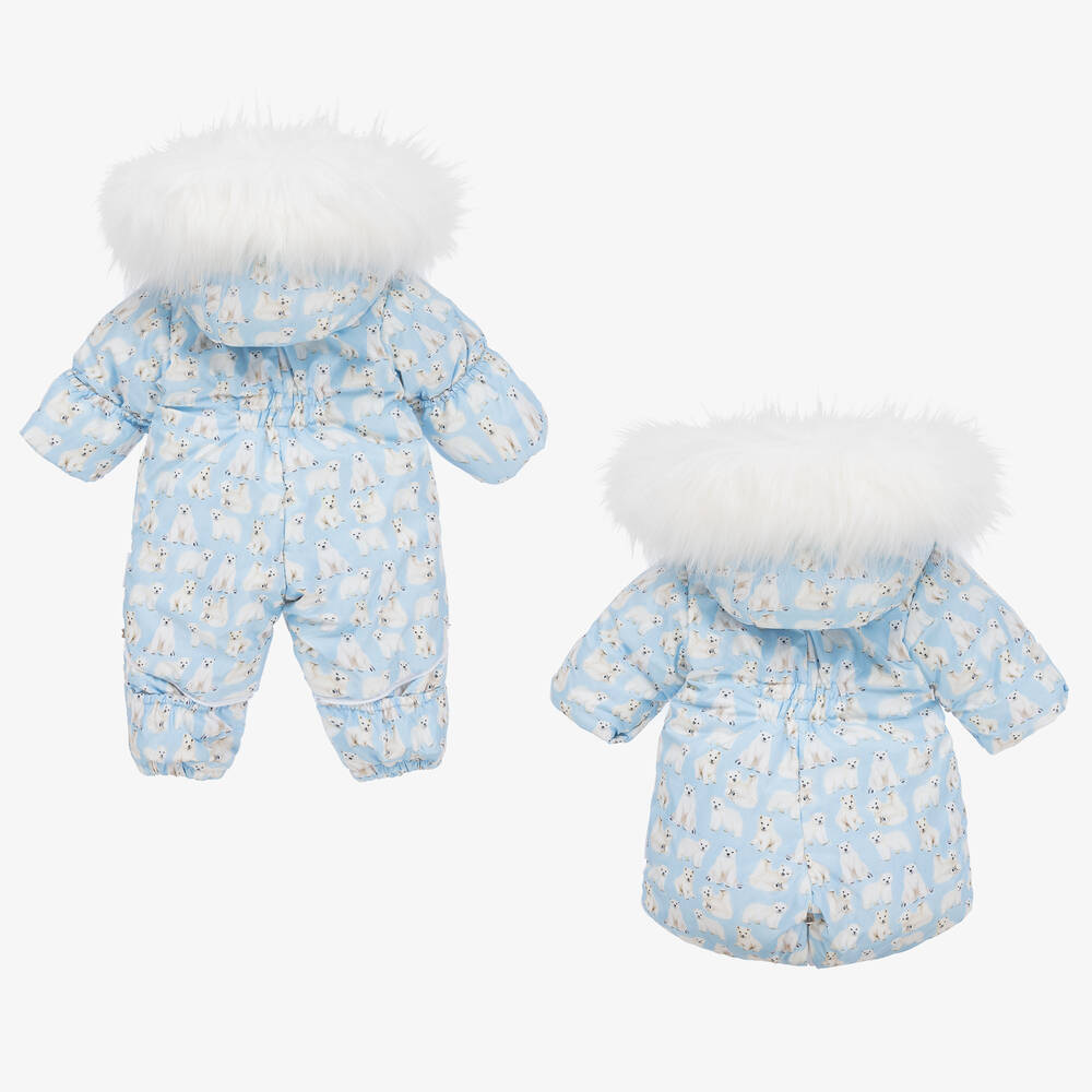Pilguni-Blue Polar Bear Baby Snowsuit | Childrensalon Outlet