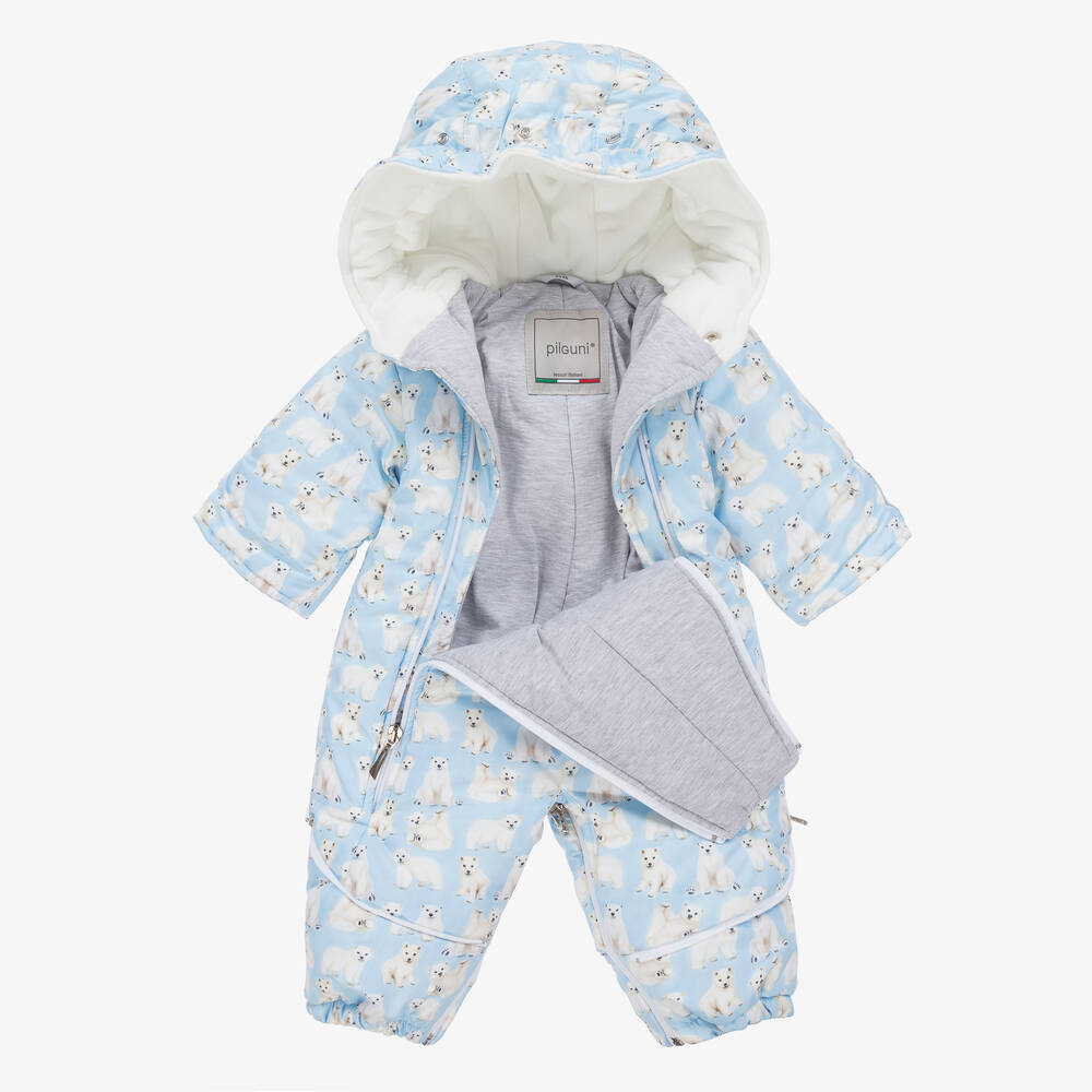 Pilguni-Blue Polar Bear Baby Snowsuit | Childrensalon Outlet