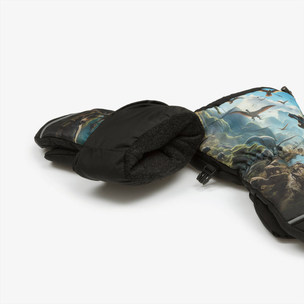Pilguni-Boys Black & Blue Dinosaur Print Ski Mittens | Childrensalon Outlet