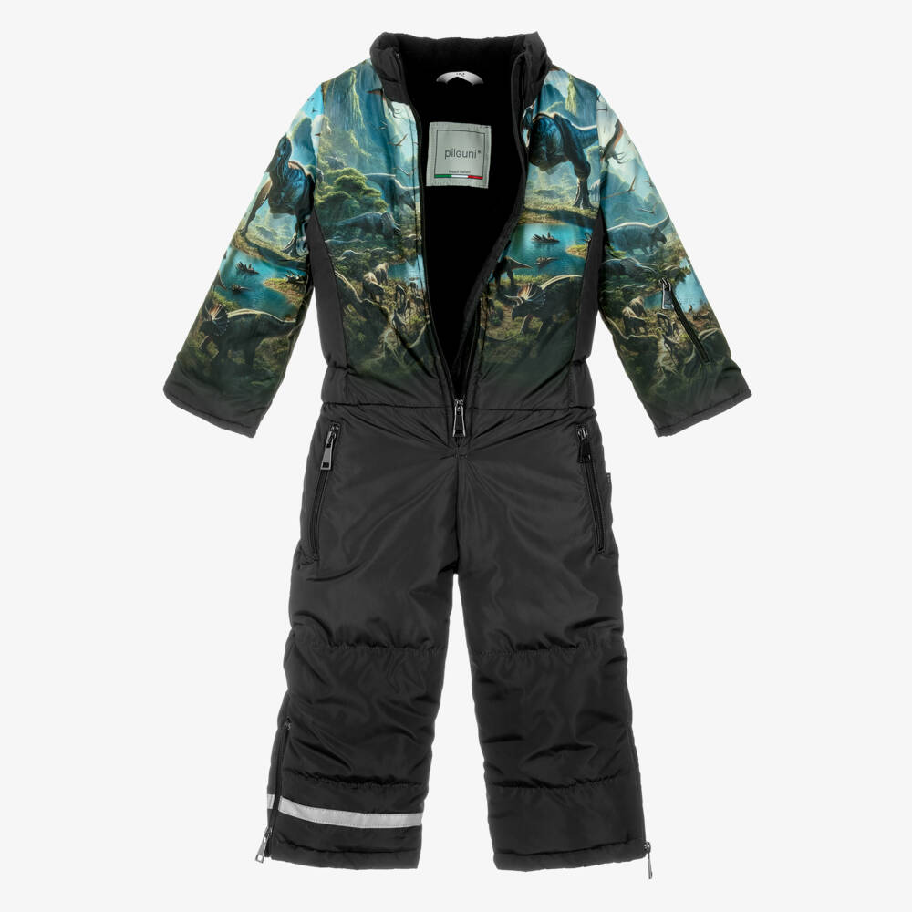 Pilguni-Boys Black Dinosaur Print Snowsuit | Childrensalon Outlet