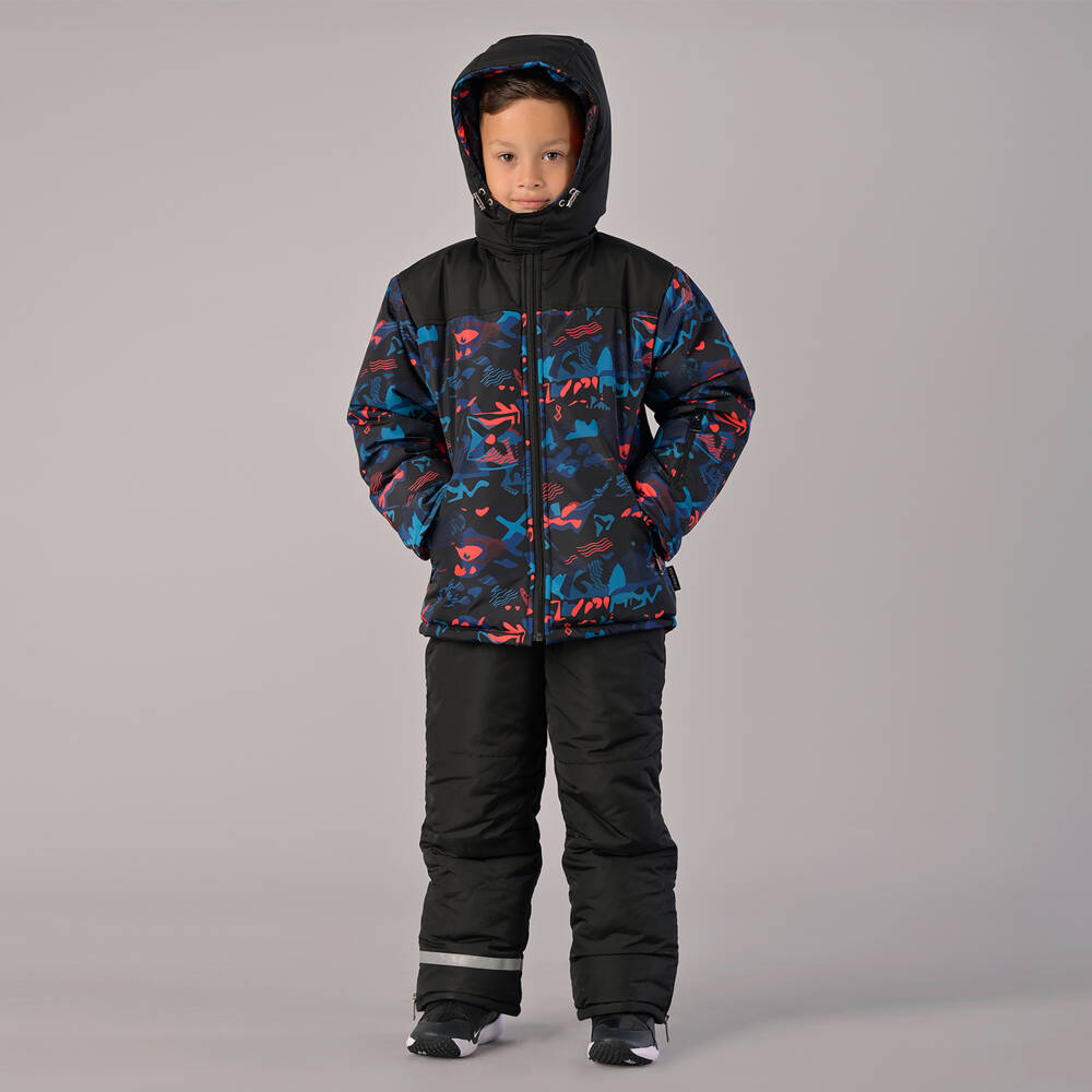 Pilguni-Boys Black Ski Jacket with Blue & Red Print | Childrensalon Outlet