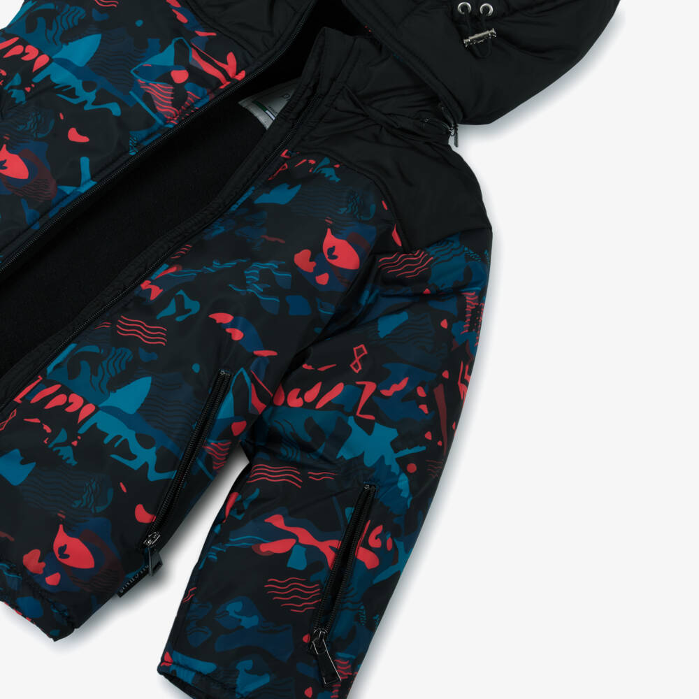 Pilguni-Boys Black Ski Jacket with Blue & Red Print | Childrensalon Outlet