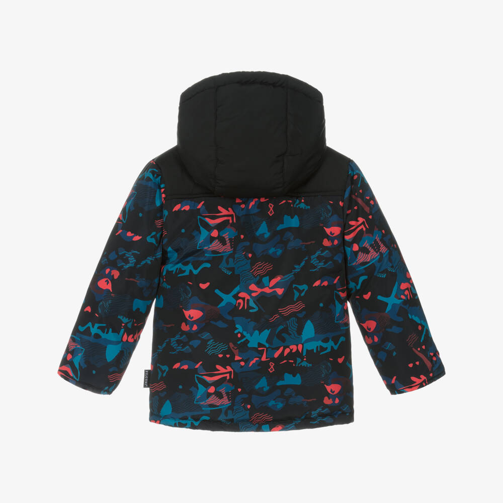 Pilguni-Boys Black Ski Jacket with Blue & Red Print | Childrensalon Outlet