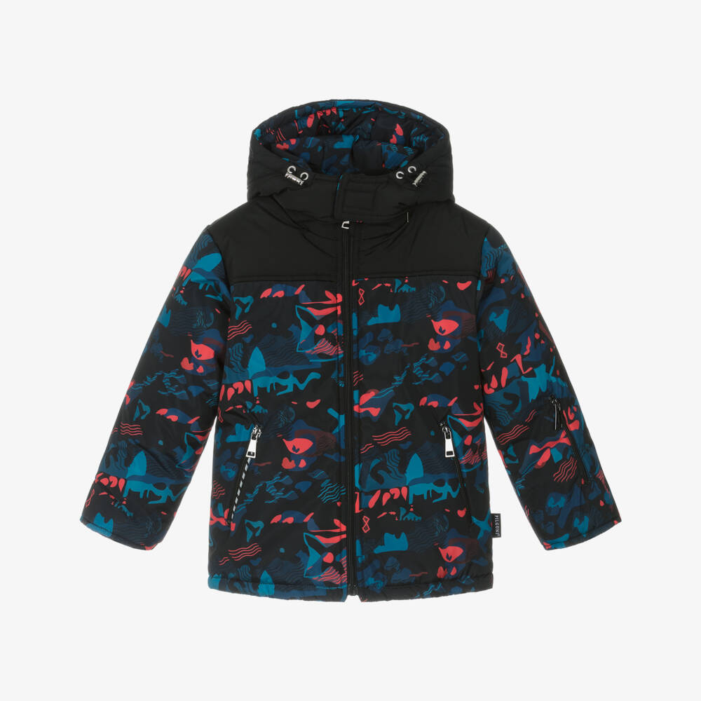 Pilguni-Boys Black Ski Jacket with Blue & Red Print | Childrensalon Outlet