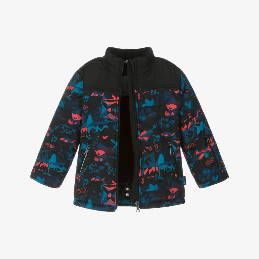 Pilguni-Boys Black Ski Jacket with Blue & Red Print | Childrensalon Outlet