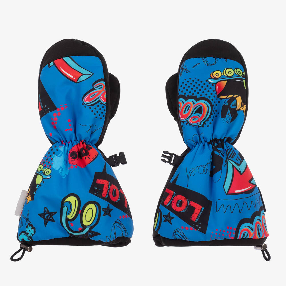 Pilguni - Moufles de ski bleues imprimé cool | Childrensalon