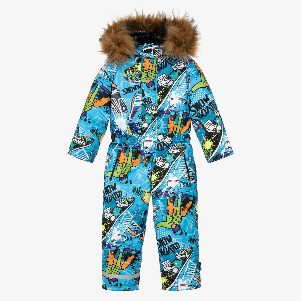 Pilguni - Boys Blue Fur Trim Snowsuit | Childrensalon