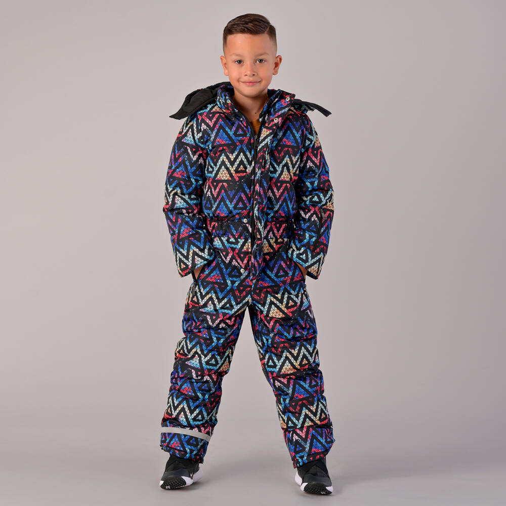 Pilguni-Boys Blue Geometric Triangle Print Snowsuit | Childrensalon Outlet