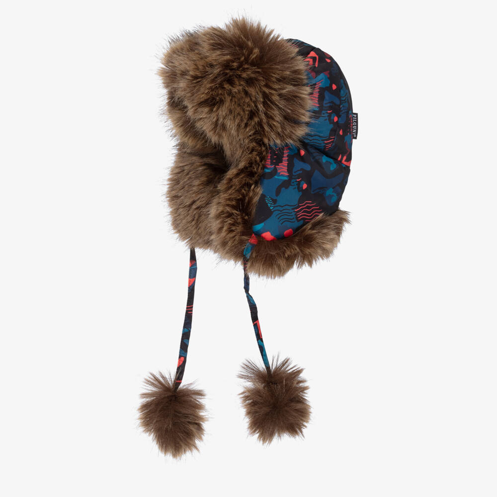 Pilguni-Boys Blue Graphic Print & Faux Fur Trapper Hat | Childrensalon Outlet