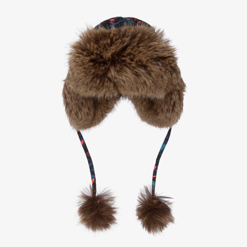 Pilguni-Boys Blue Graphic Print & Faux Fur Trapper Hat | Childrensalon Outlet