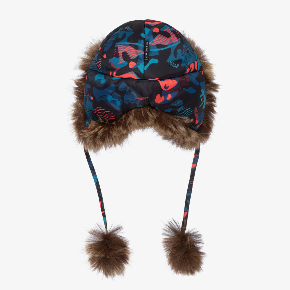 Pilguni-Boys Blue Graphic Print & Faux Fur Trapper Hat | Childrensalon Outlet