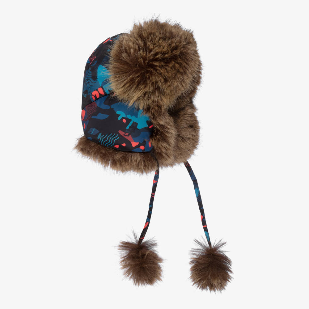 Pilguni-Boys Blue Graphic Print & Faux Fur Trapper Hat | Childrensalon Outlet