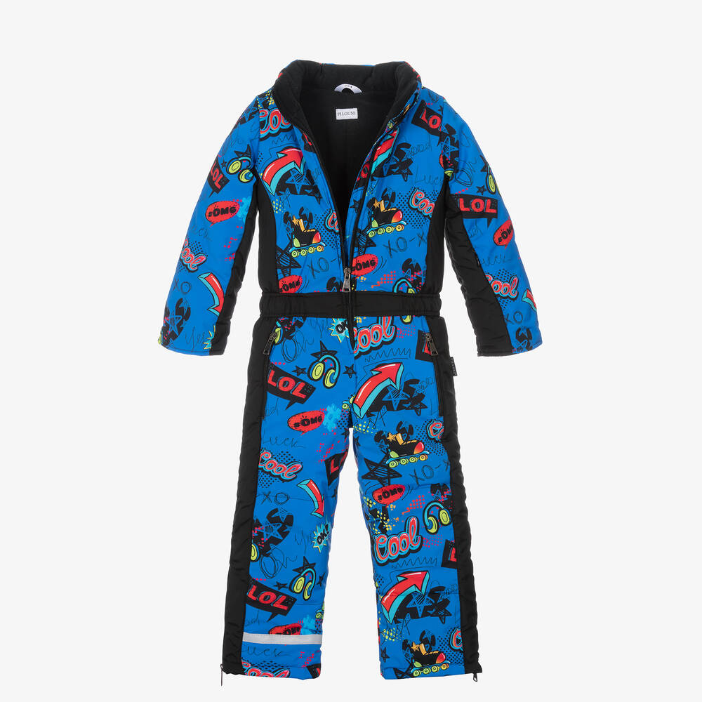 Pilguni-Boys Blue Slogan Print Snowsuit | Childrensalon Outlet