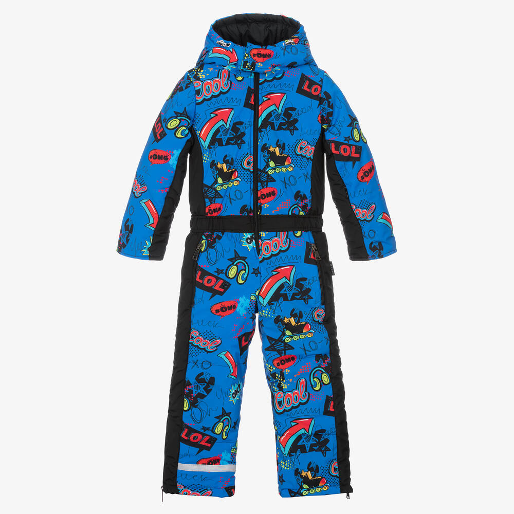 Pilguni - Boys Blue Slogan Print Snowsuit | Childrensalon