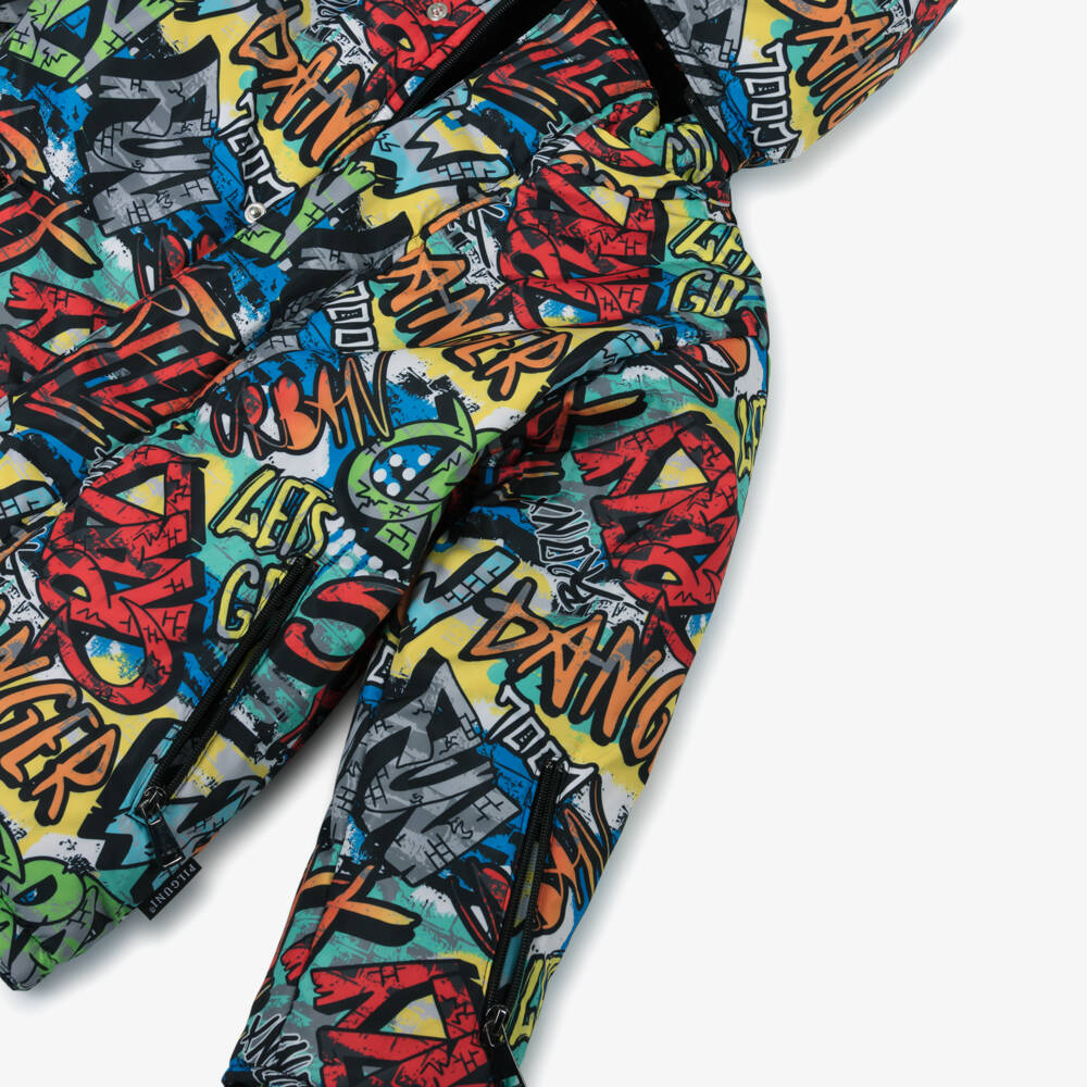 Pilguni-Boys Multicolour Graffiti Print Technical Ski Jacket | Childrensalon Outlet