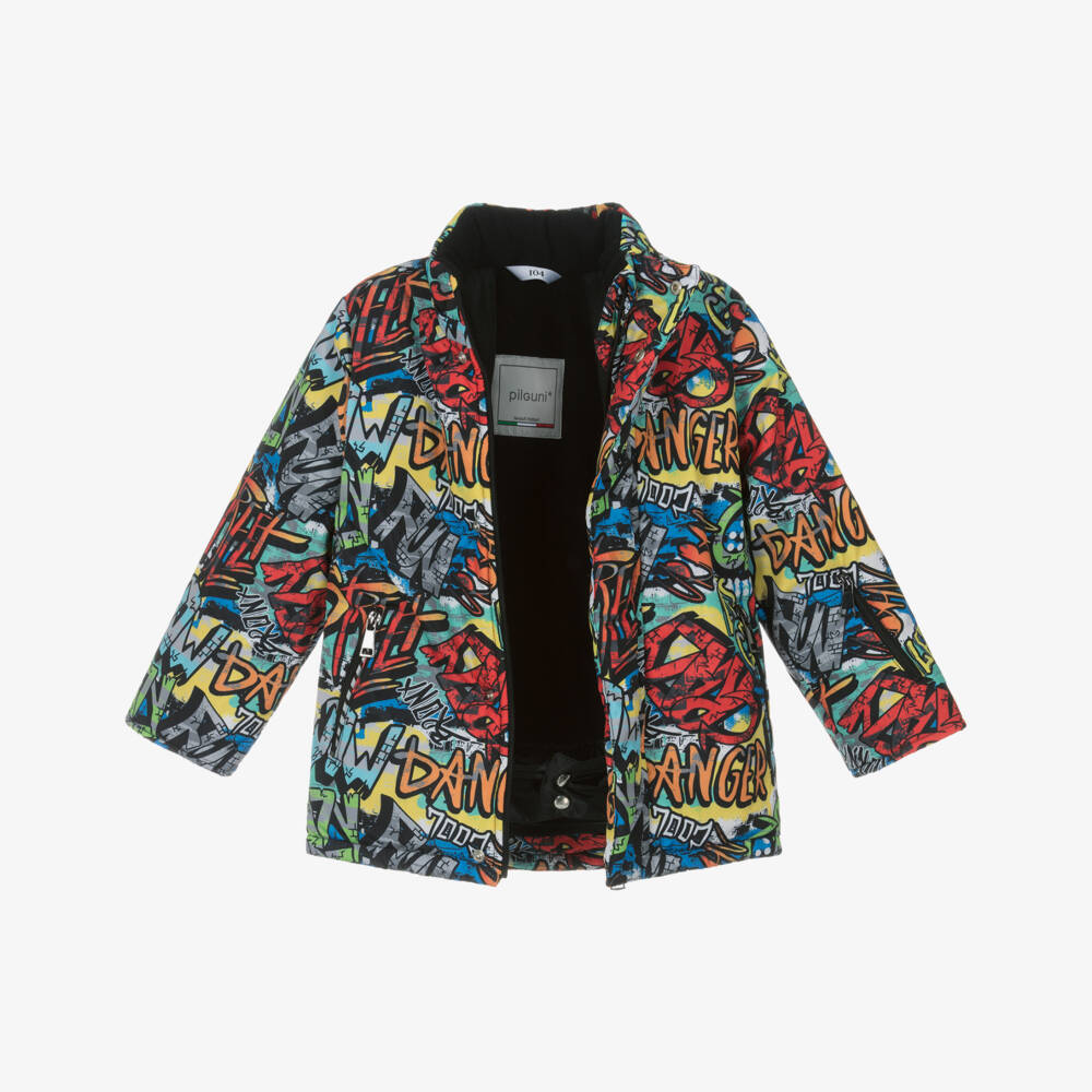 Pilguni-Boys Multicolour Graffiti Print Technical Ski Jacket | Childrensalon Outlet