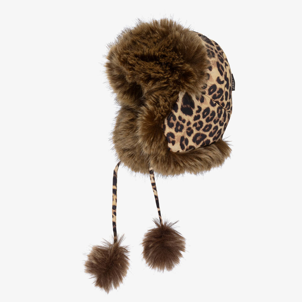 Pilguni-Girls Beige Leopard Print & Faux Fur Trapper Hat | Childrensalon Outlet