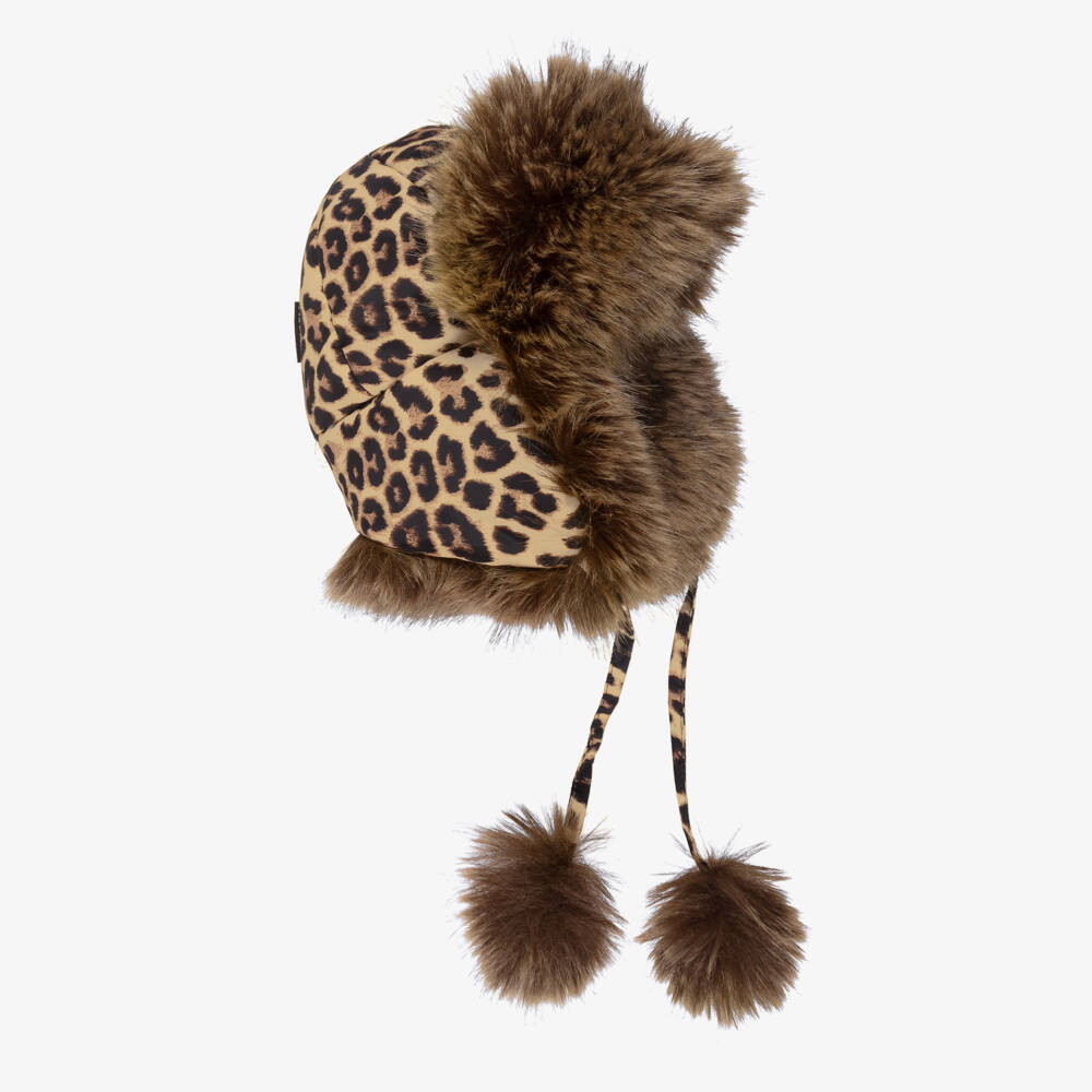 Pilguni-Girls Beige Leopard Print & Faux Fur Trapper Hat | Childrensalon Outlet