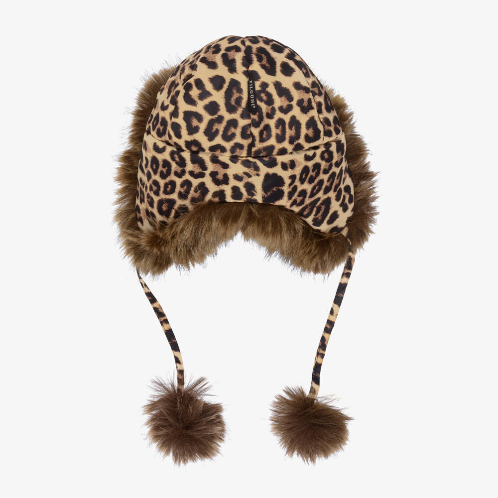 Pilguni-Girls Beige Leopard Print & Faux Fur Trapper Hat | Childrensalon Outlet