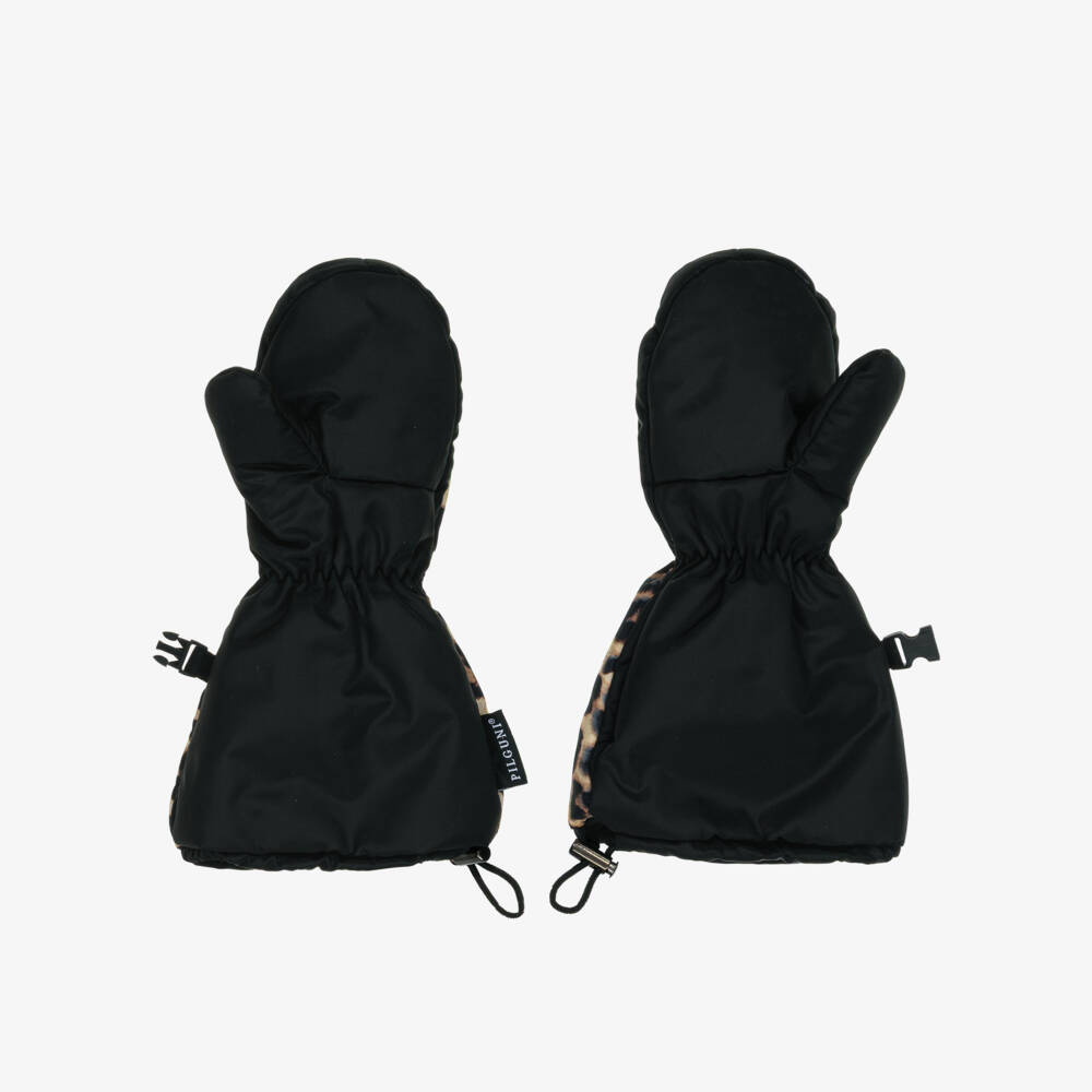 Pilguni-Girls Black & Beige Leopard Print Ski Mittens | Childrensalon Outlet