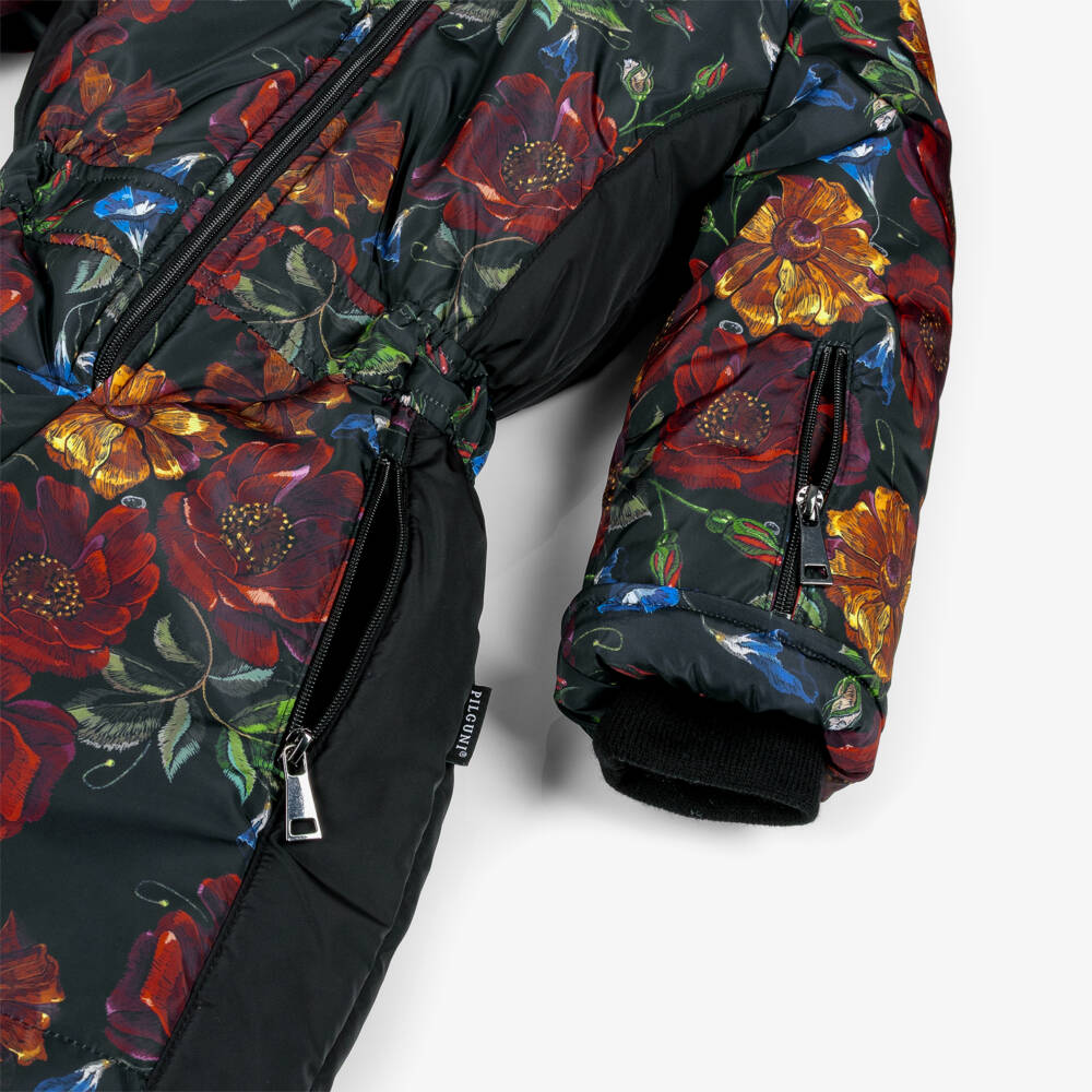 Pilguni-Girls Black Floral Print Snowsuit | Childrensalon Outlet