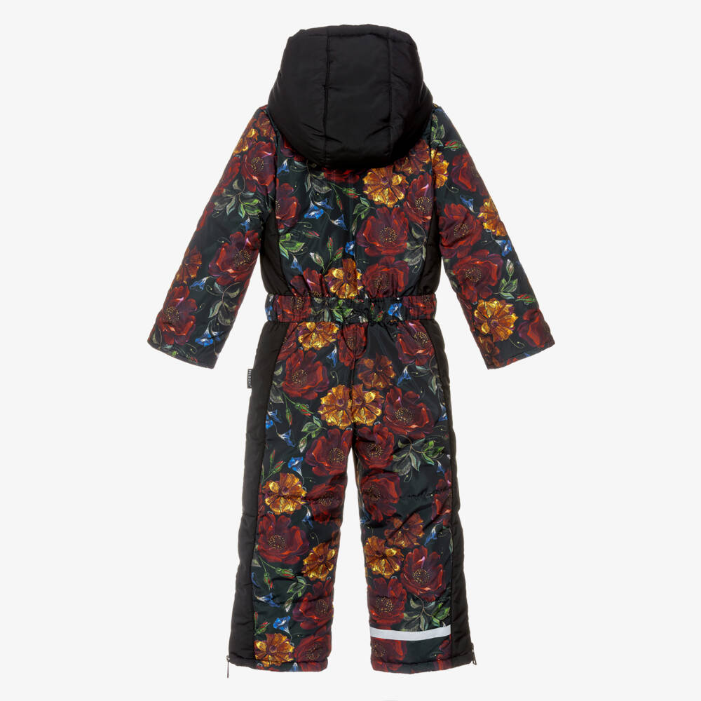 Pilguni-Girls Black Floral Print Snowsuit | Childrensalon Outlet