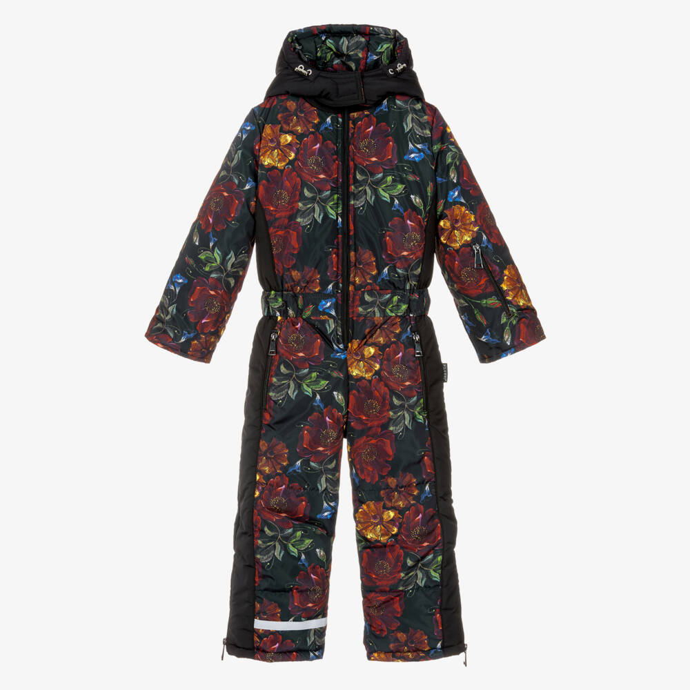 Pilguni-Girls Black Floral Print Snowsuit | Childrensalon Outlet