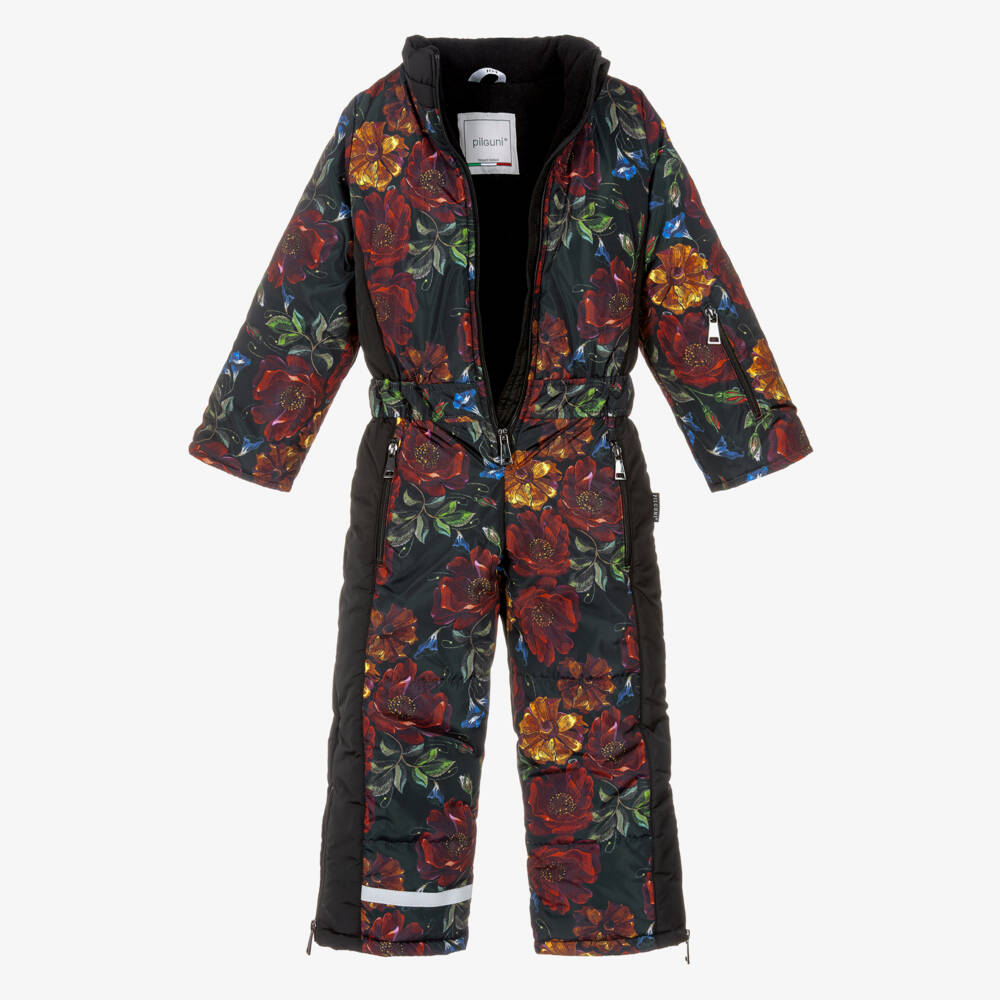 Pilguni-Girls Black Floral Print Snowsuit | Childrensalon Outlet