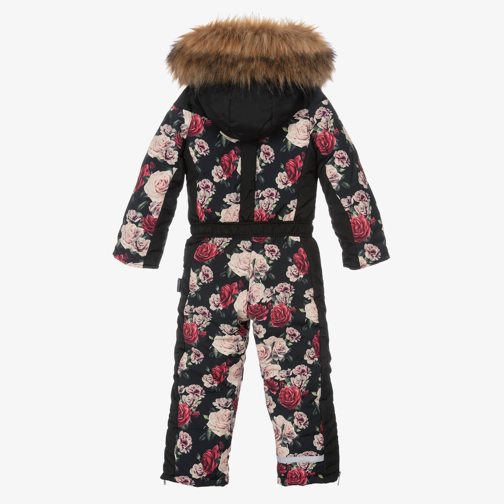 Pilguni-Черный зимний комбинезон с цветами | Childrensalon Outlet